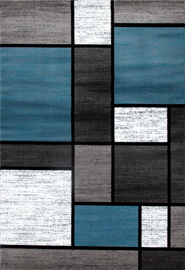 Contemporary Modern Boxes Area Rug 5& 3x22 x 7& 3x22 Blue/Gray