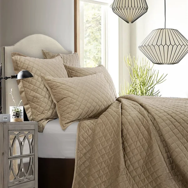 HiEnd Accents Velvet Quilted Sham, King Sham, Gray