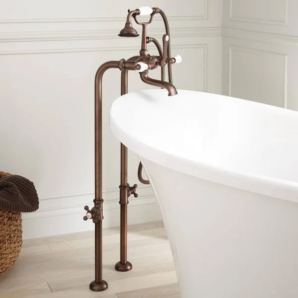 Signature Hardware 904999-34 34-1/2 inch Floor Mounted Tub Filler Faucet - Bronze, Size: 60