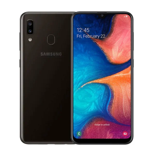 Refurbished Samsung Galaxy A20, Boost Mobile, Black, 32 GB, 6.4 in Screen