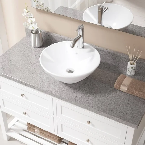 Mr Direct Vitreous China Circular Vessel Bathroom Sink with Faucet and Overflow, Size: 720 Faucet, White
