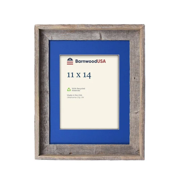 BarnwoodUSA 16 by 20 inch Signature Picture Frame Matted for 11 by 14 inch Photos- 100% Reclaimed Wood, Bottle Blue Mat