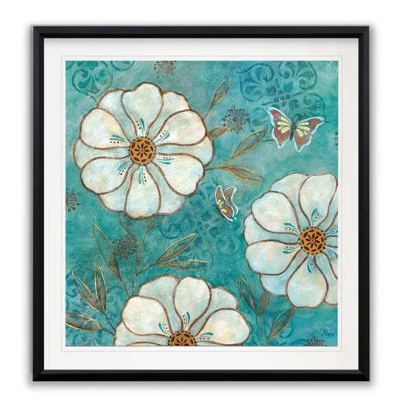 Blue Posies II -Framed Giclee Print - 28x28