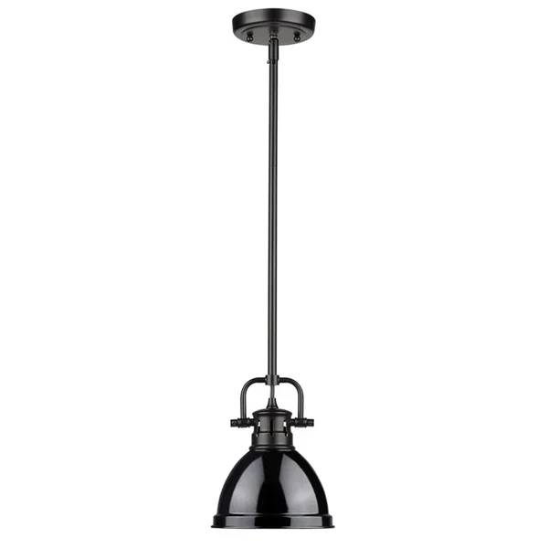 Golden Lighting 3604-M1L BLK-BK Duncan Mini Pendant Light with Rod & Black Shade Black