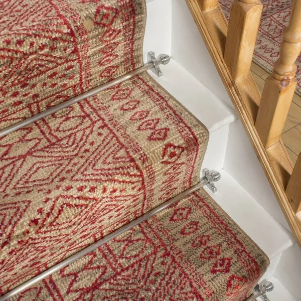 runrug USA Afrikans Taupe, Red Stair Carpet Runner Length: 23 Foo