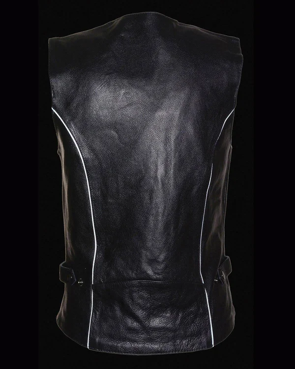 Milwaukee Leather Womens Leather Vest Reflective Tribal Design - Piping, Black