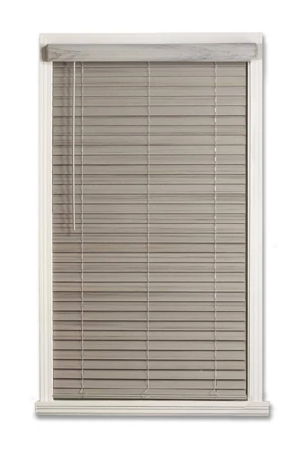 Allen + Roth 2-in Slat Width 47.75-in x 64-in Cordless Driftwood Gray Faux Wood Room Darkening Full-view Standard Horizontal Bli