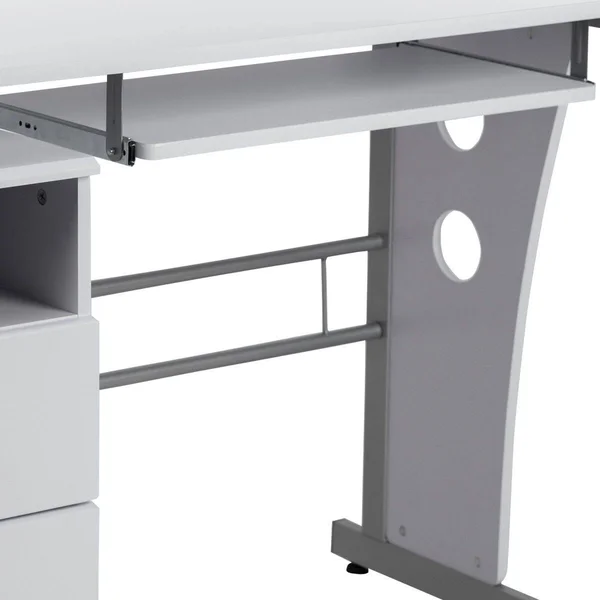 Flash Furniture White Desk with Three Drawer Pedestal and Pull-Out Keyboard Tray, White/SIlver