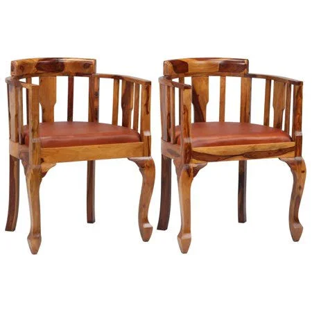 Dining Chairs 2 Pcs Real Leather and Solid Sheesham Wood, Size: 18.1