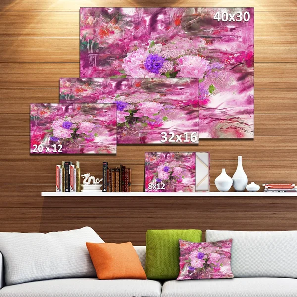 Design Art 'Abstract Background with Pink Peony' Painting Print on Wrapped Canvas - Size: 30 inch H x 40 inch W x 1 inch D