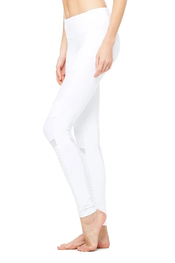 Alo Yoga Athena Moto Yoga Leggings - White/White Glossy - Xxs