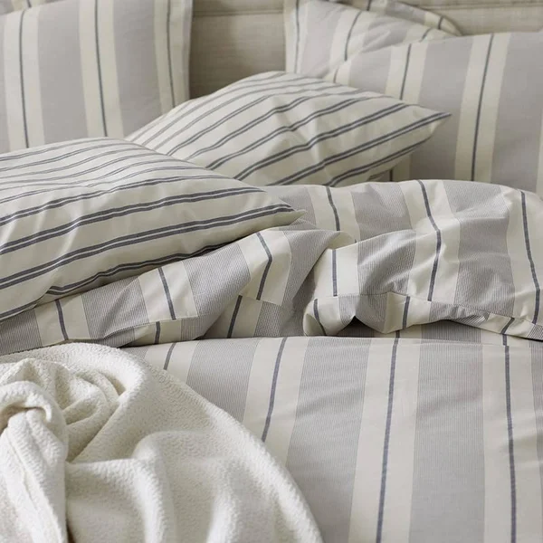 The Company Store Wide Stripe Yarn Dyed Navy Cotton Percale Twin Duvet COVER - Blue