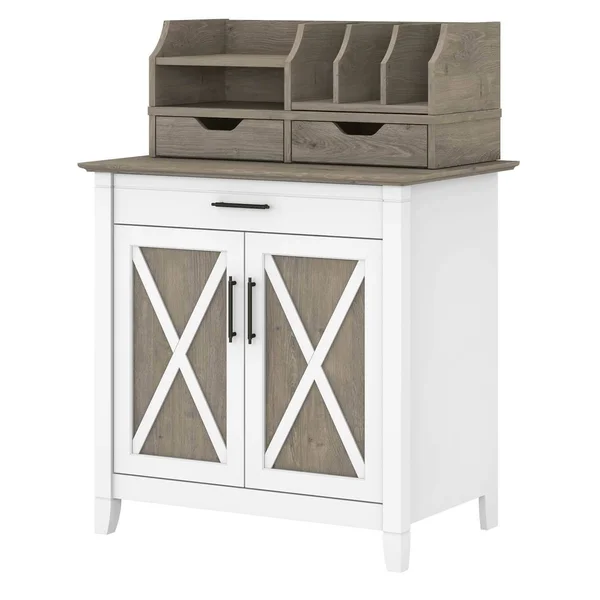Bush Furniture Key West Secretary Desk with Storage and Desktop Organizers, Dark Gray Hickory