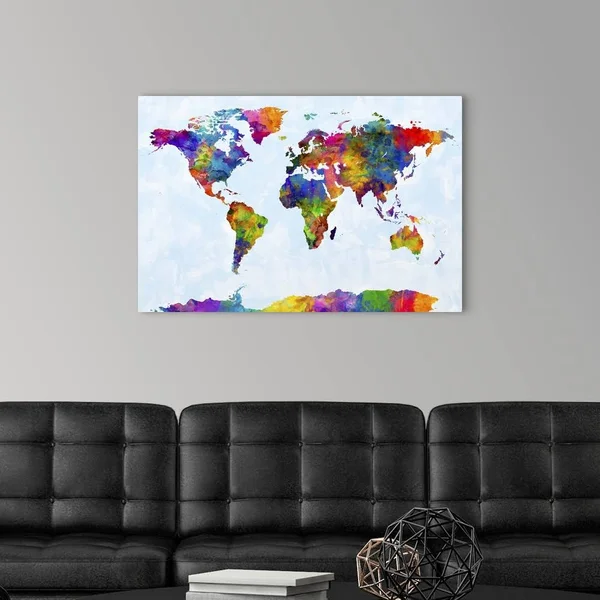 Watercolor Map of The World Map, Canvas Wall Art, 36x24, Great Big Canvas
