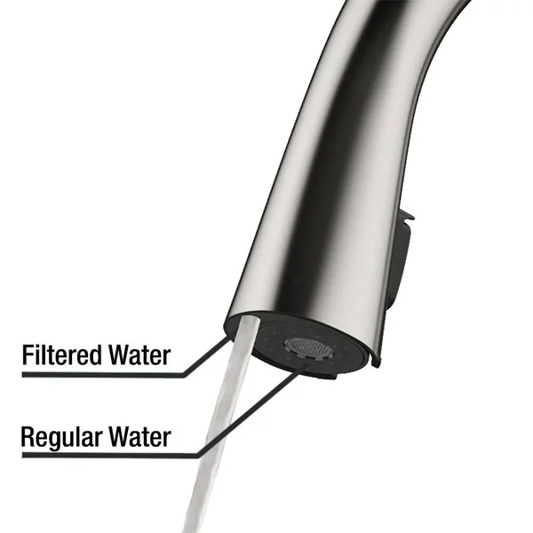 Glacier Bay Eagleton Sinlge-Handle Pull-Down Sprayer Kitchen Faucet with Water Filter in Stainless Steel, Silver