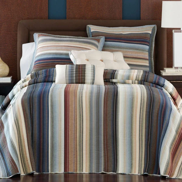 Retro Chic Cotton Striped Bedspread, One Size, White