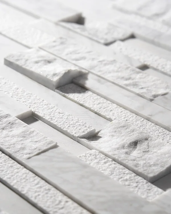 TileBar Stackstone 3D Snow White Marble Ledger Panel Wall Tile, Backsplash, Wall and Floor