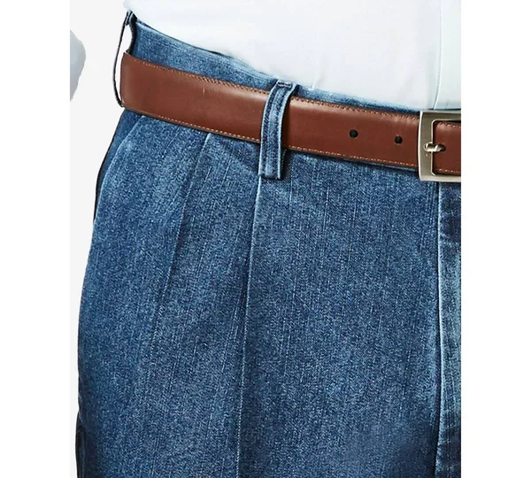 Haggar Men's Big & Tall Stretch Denim Classic-Fit Pleated Pants - Blue