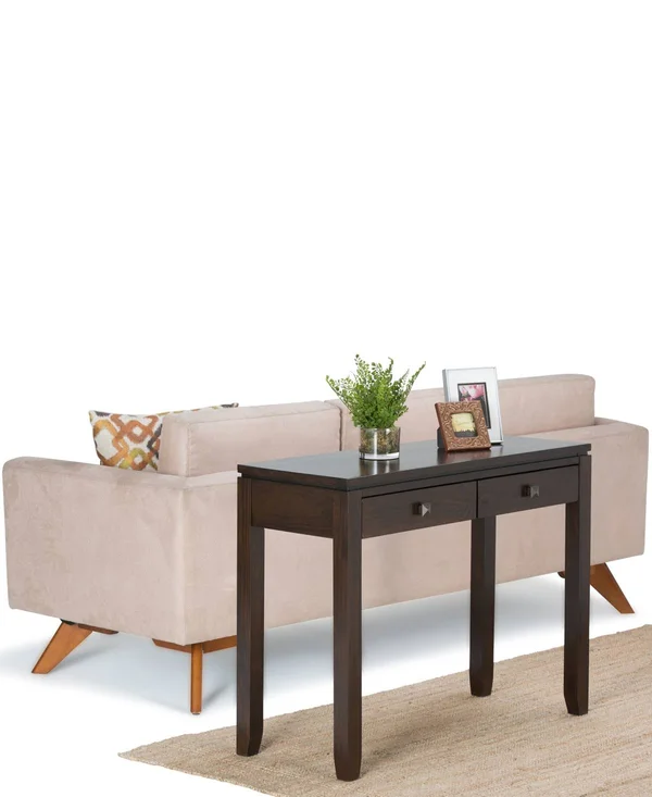 Simpli Home Cosmopolitan Console Sofa Table, Coffee Brown