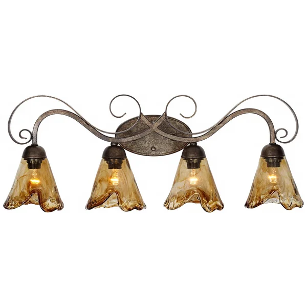 Amber Scroll 29 1/2x22 Wide Art Glass and Bronze Bath Light