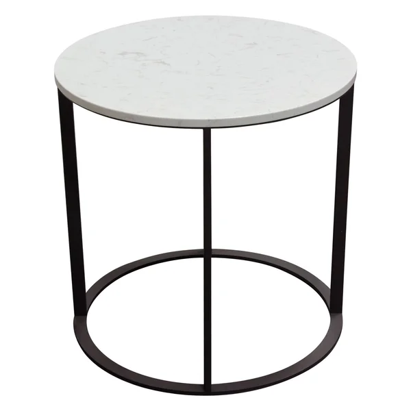 Diamond Sofa Surface Round End Table w/ Engineered Marble Top & Black Powder Coated Metal Base