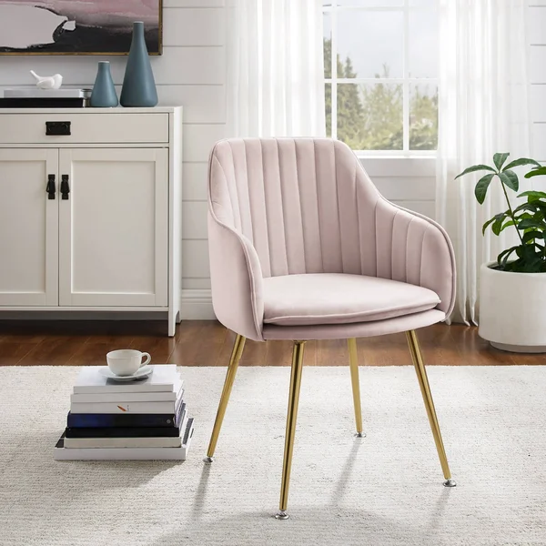 Metal Base Velvet Accent Chair - Pink