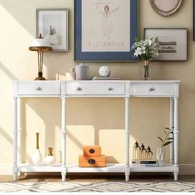 Solid Wood Console Table - Classic Entryway Table with Storage Shelf and Drawer, Brown Rosecliff Heights Table Top Color: White