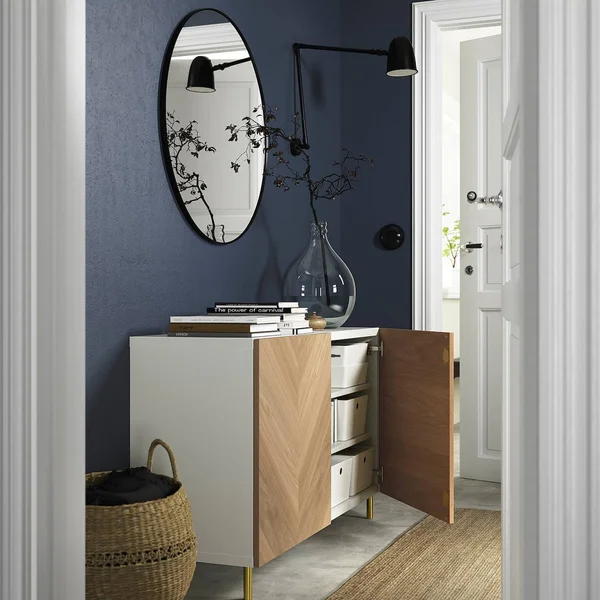 IKEA - BESTÅ Storage Combination with Doors, White/Hedeviken/謘arp Oak Veneer, 47 1/4x16 1/2x29 1/8 59417365