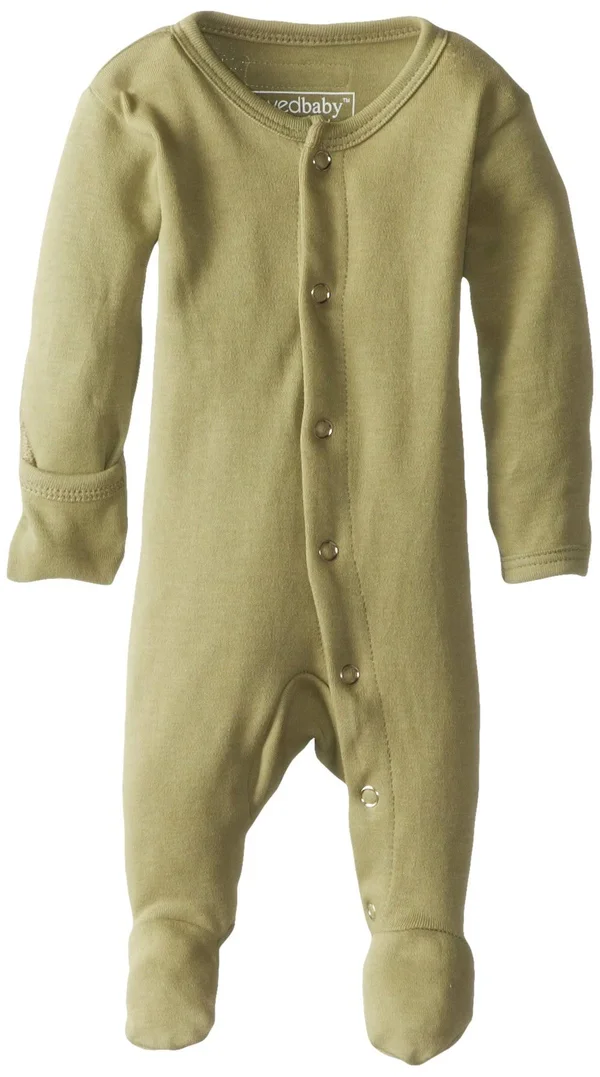 L&ovedbaby Organic Cotton Footie Solid Colors 0-3M, Sage