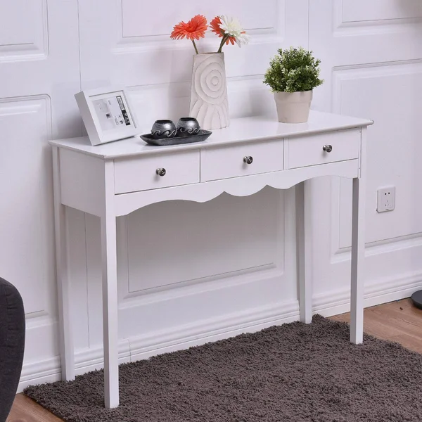 Side Sofa Table with Storage 3-Drawers - WHITE