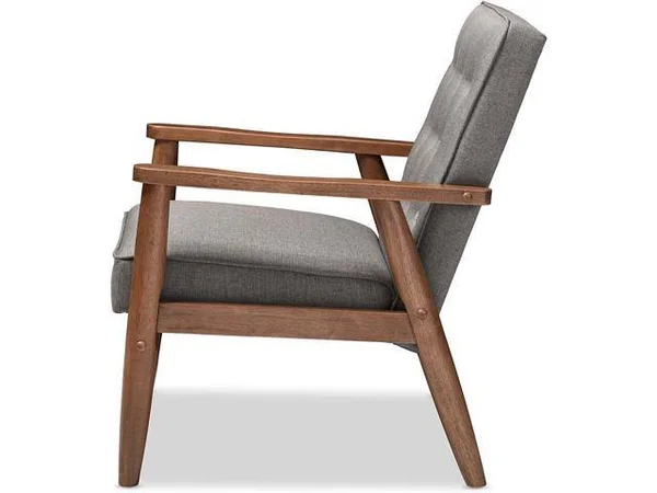 Baxton Studio Sorrento Mid-Century Retro Modern Fabric Upholstered Wooden Lounge Chair, Grey (Set of 2)