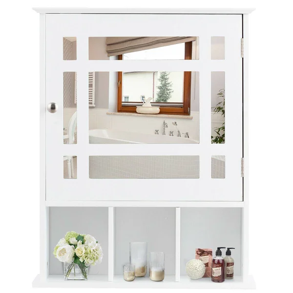 Wall Mounted and Mirrored Bathroom Cabinet-White