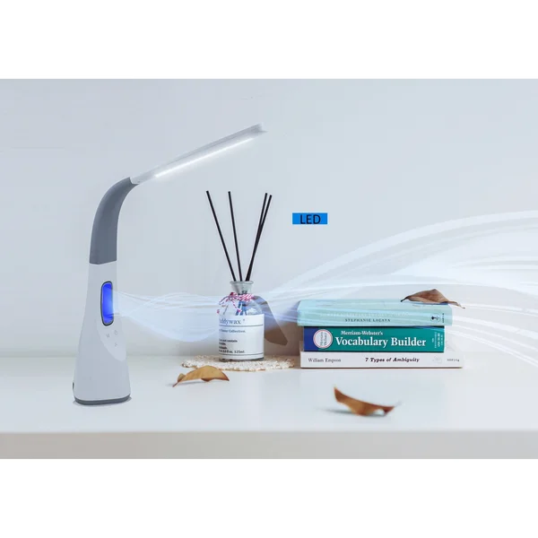 Artiva USA LED811108WFU Oxford Adjustable LED Desk Lamp with Bladeless Fan & USB Charger, White/Gray