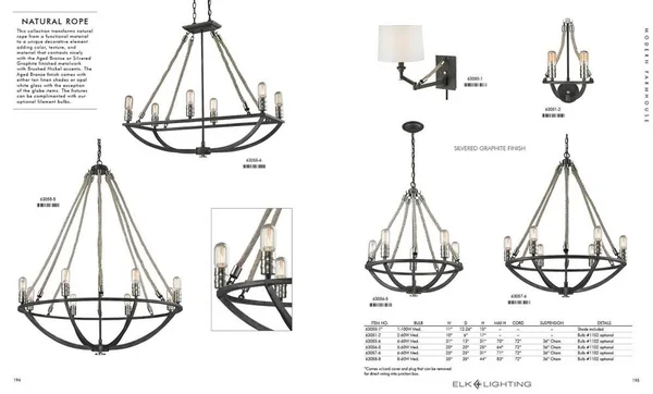 Elk Lighting 63019-6 Natural Rope 6 Light Chandelier in Aged Bronze