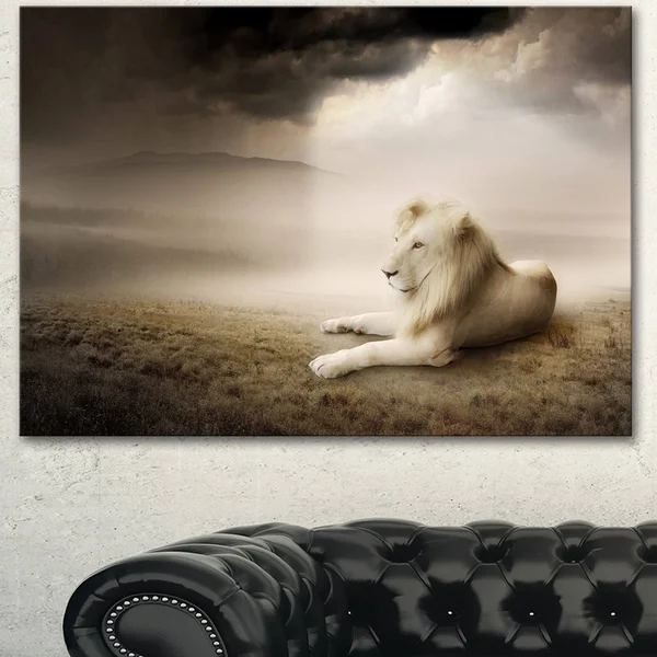 &King of Animals at Sunset& Photographic Print on Wrapped Canvas Design Art Size: 16x22 H x 32x22 W