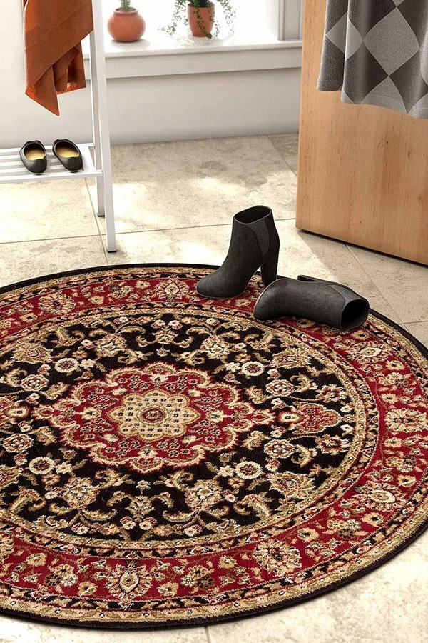 Well Woven Barclay Medallion Kashan Black Traditional Area Rug 5&3x22 Round