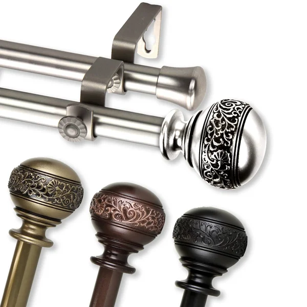 InStyleDesign Nadine Adjustable Double Curtain Rod - 28-48 inch - Satin Nickel