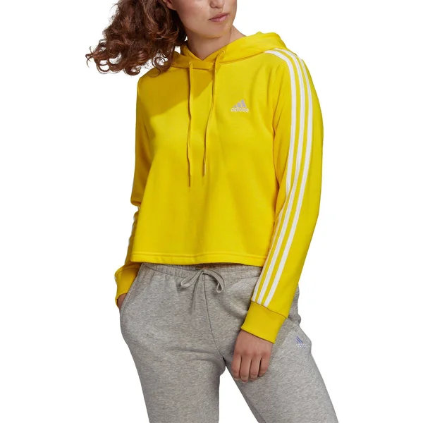 Adidas Women's Essentials 3-Stripes Cropped Hoodie - Small, Yellow