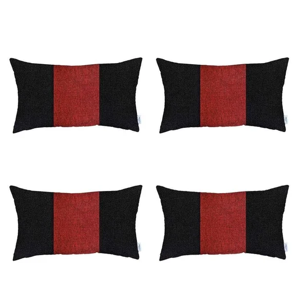 Boho-Chic Decorative Houndstooth Jacquard Pillow Covers 4 Pcs - 12x20 - Brown-Gray-Brown