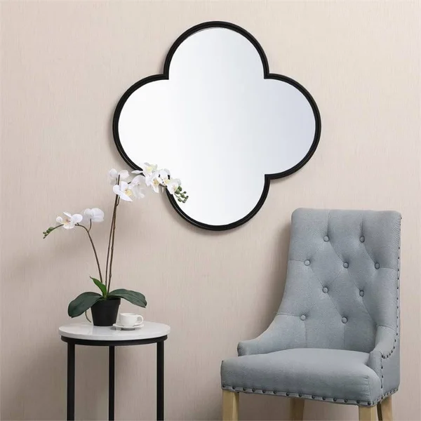 Allora 32x22 Plum Mid Century Metal Frame Clear Mirror in Black