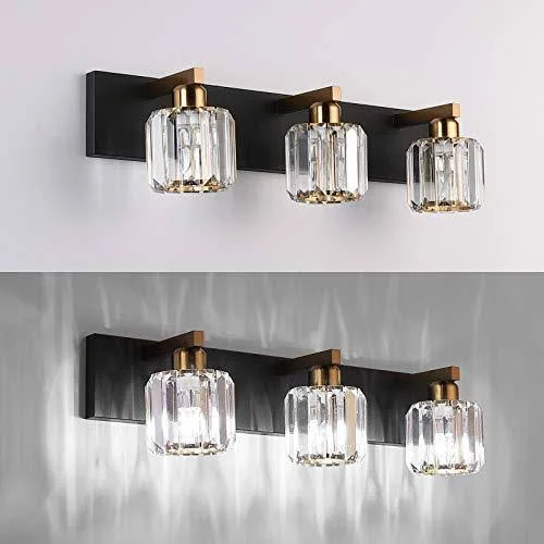 Aipsun Crystal Vanity Light Black Bathroom Vanity Lighting Fixtures 3 Lights Modern Vanity Light for Bathroom (Exclude Bulb)