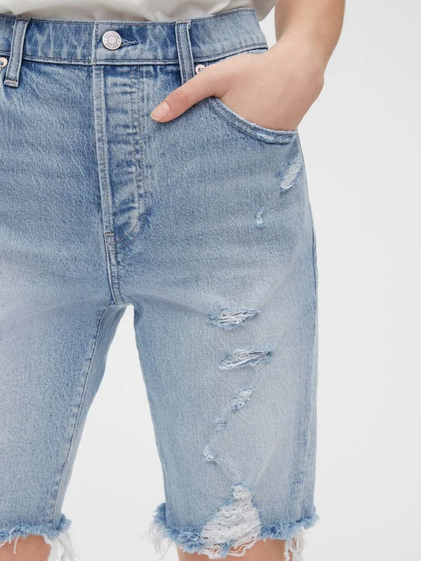 Gap Women's High Rise Distressed Bermuda Shorts Light Indigo Size 27