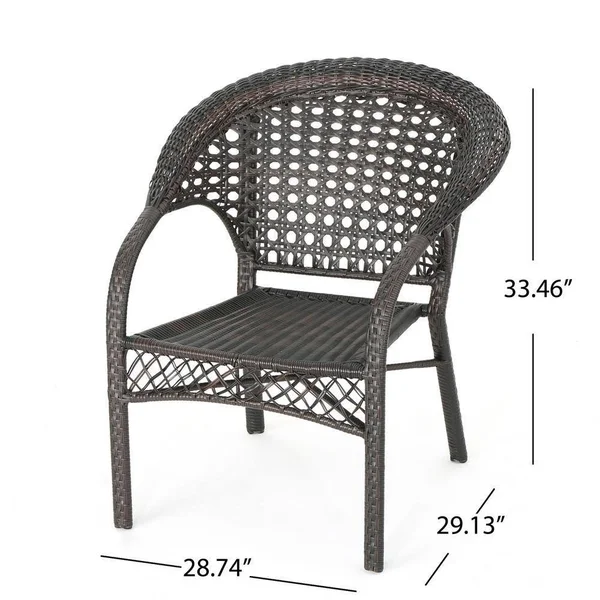 Noble House Ace Brown Stackable Wicker Outdoor Dining Chair (2-Pack)