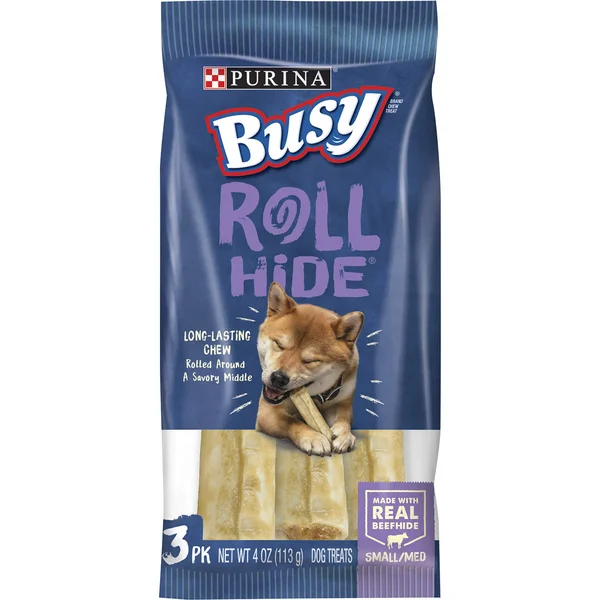 Busy Rollhide Beefhide Dog Treats Sm/Med 3 pk