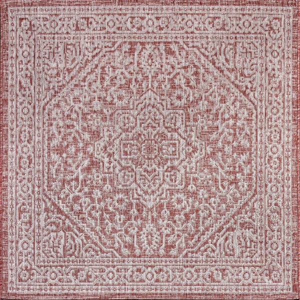 Jonathan Y Sinjuri Medallion Textured Weave Indoor/Outdoor Area Rug - 5& Square - Red/Taupe