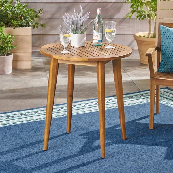 Stanford Outdoor Round Acacia Wood Bistro Table with Straight Legs, T