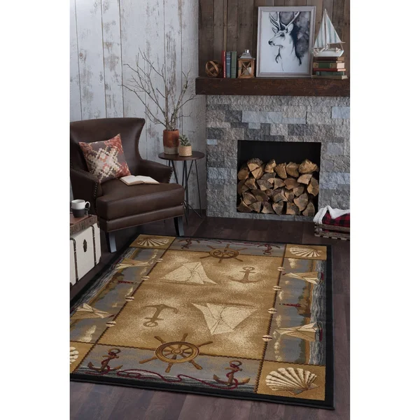 Alise Rugs Natural Lodge Novelty Lodge Area Rug - 3&11 x 5&3, Beige