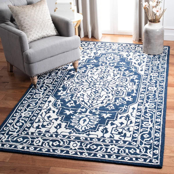 Safavieh Micro-Loop Rug Collection MLP648N - Navy - Ivory - 4& x 6&