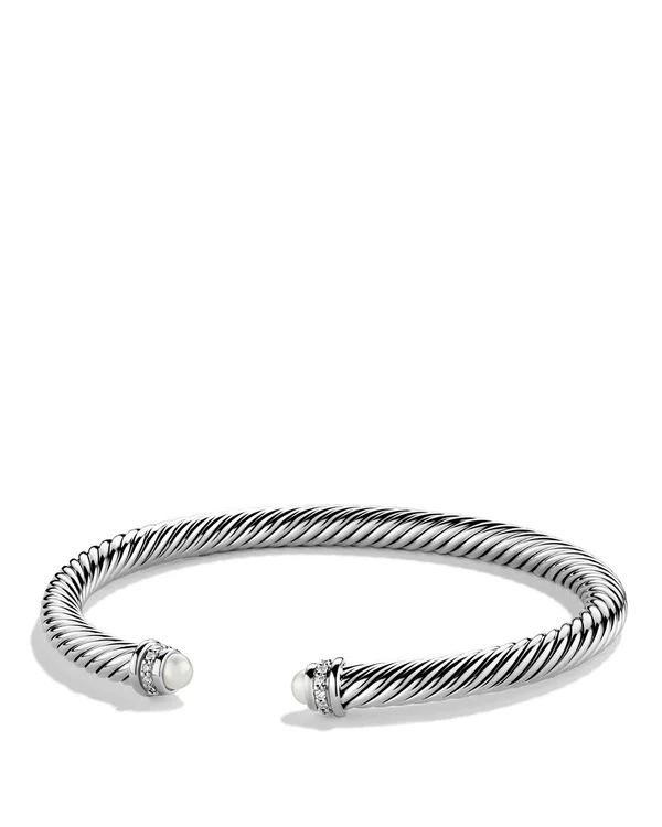 David Yurman Cable Classics Bracelet with Pearls and Diamonds - 5mm - Pearl