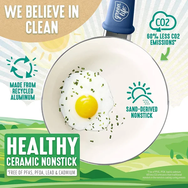 Greenlife Soft Grip Healthy Ceramic Nonstick Blue Cookware Pots and Pans Set, 12-Piece